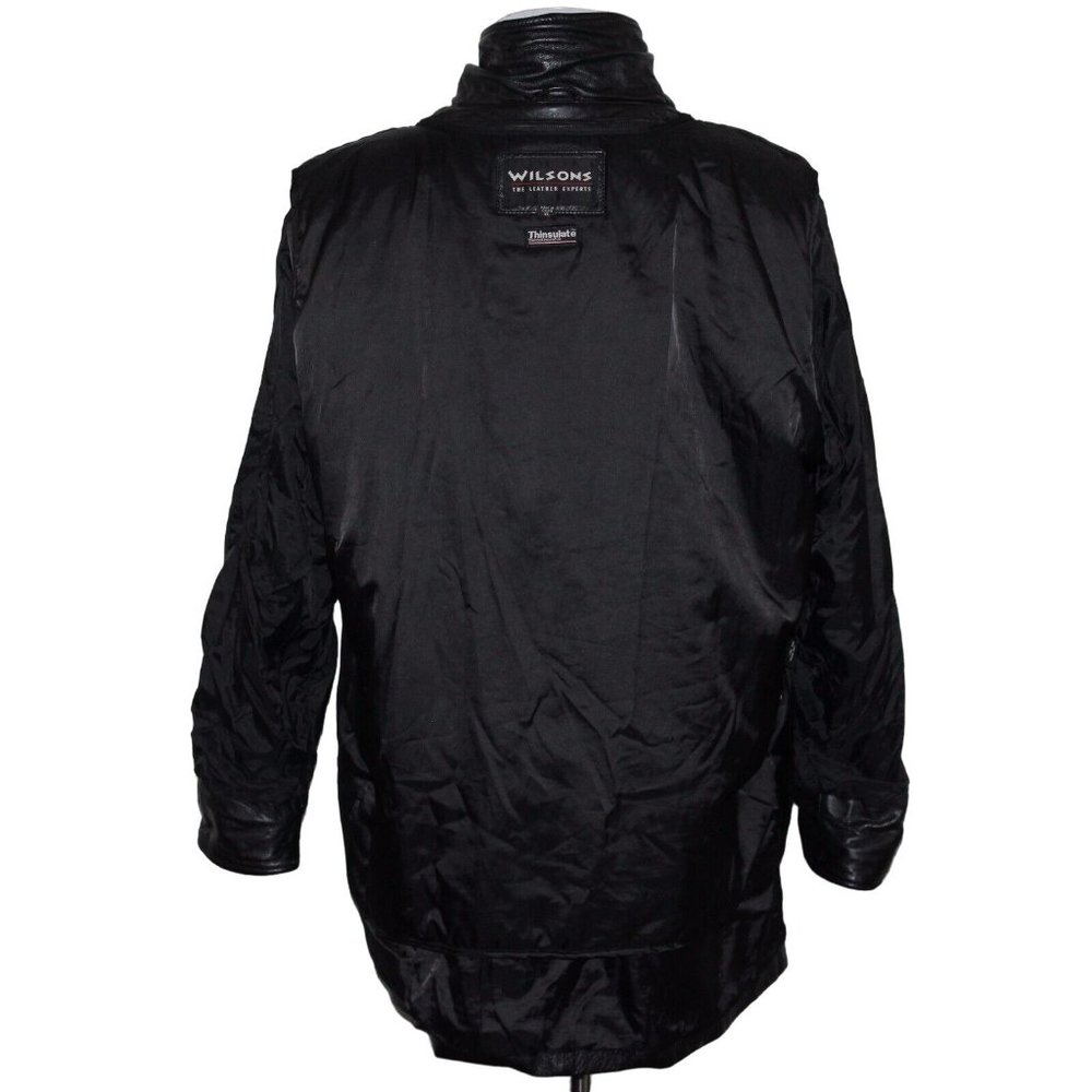 Wilson's Thinsulate 3M XL Insulated 3 Button Snap Black 100% Leather Jacket Coat - Picture 5 of 11
